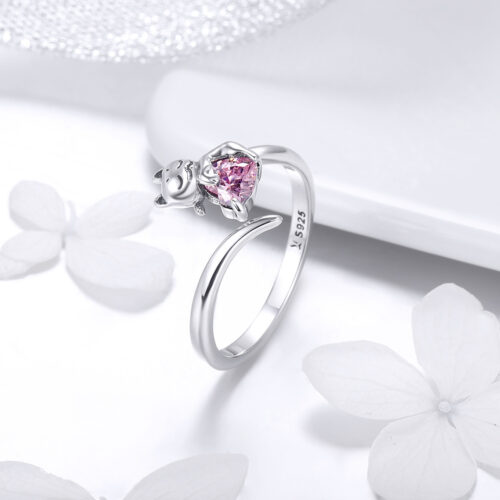 Bague en argent Version coréenne du mignon petit chat