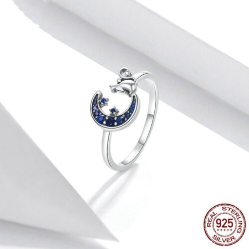 Bague de chat lunaire originale en argent