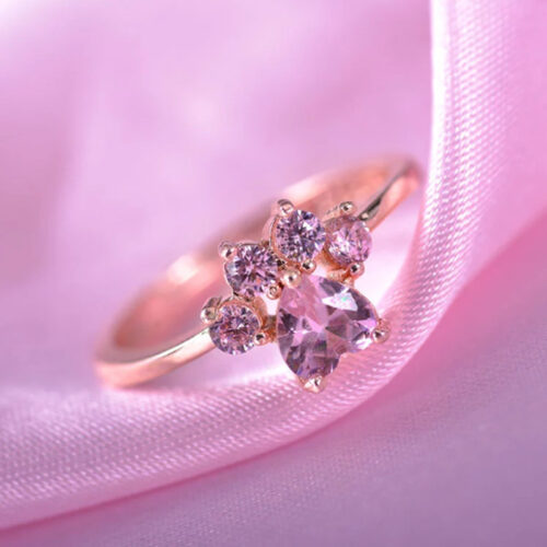 Bague ajustable en zircon avec patte de chat