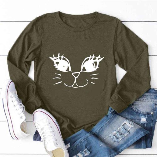 T-SHIRT POUR FEMMES MOTIF DE VISAGE SOURIANT DE CHAT