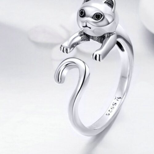 Belle bague de doigt chat mignon et coquin en argent