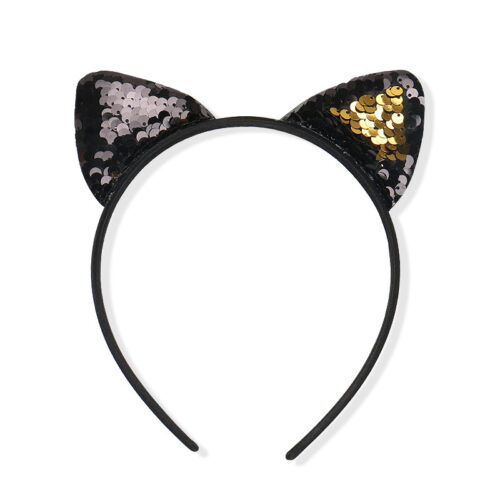 Serre-tête à oreilles de chat en tissu à paillettes