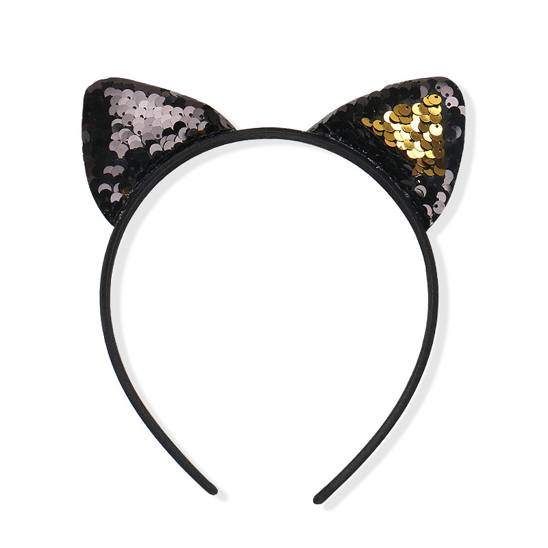 Serre-tête à oreilles de chat en tissu à paillettes