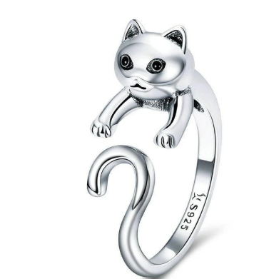 Belle bague de doigt chat mignon et coquin en argent