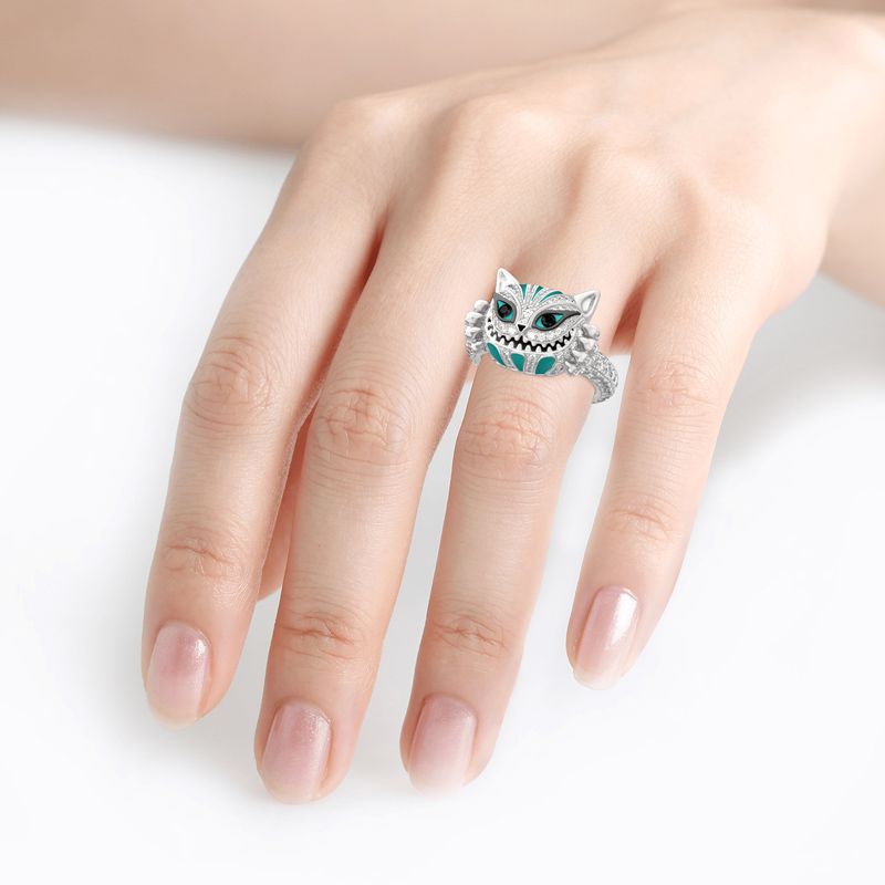 Goutte de diamant Bague crâne de chat à l’huile