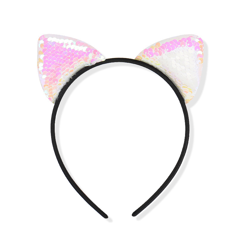 Serre-tête à oreilles de chat en tissu à paillettes