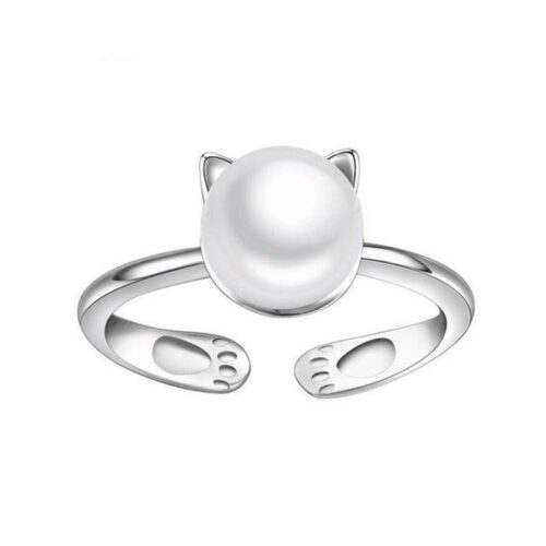 Bague perle chat en argent sterling 925