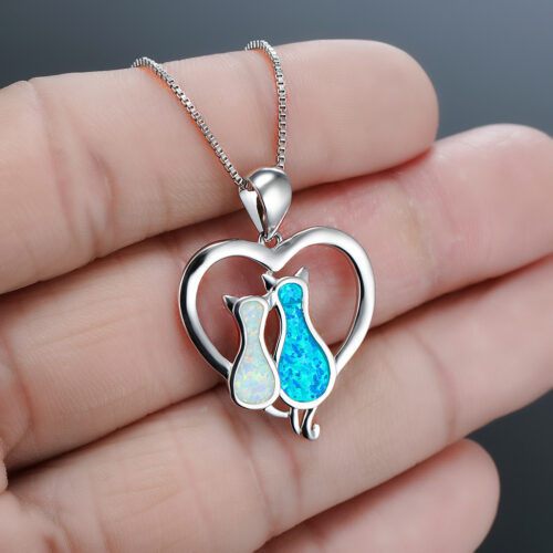 Collier Couple Chat Opale Cuivre