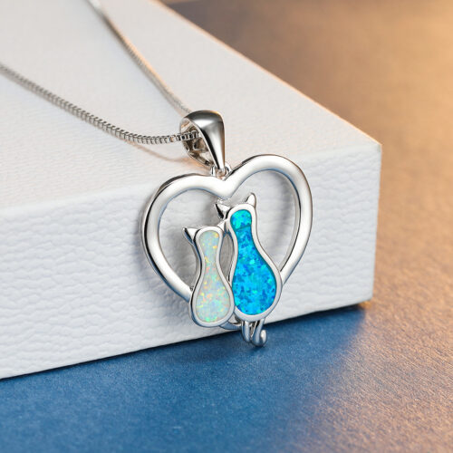 Collier Couple Chat Opale Cuivre