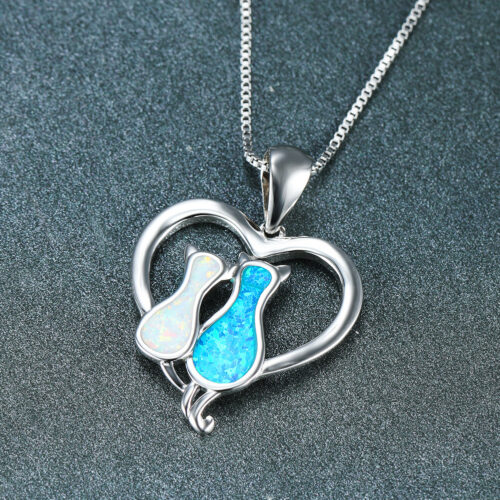 Collier Couple Chat Opale Cuivre