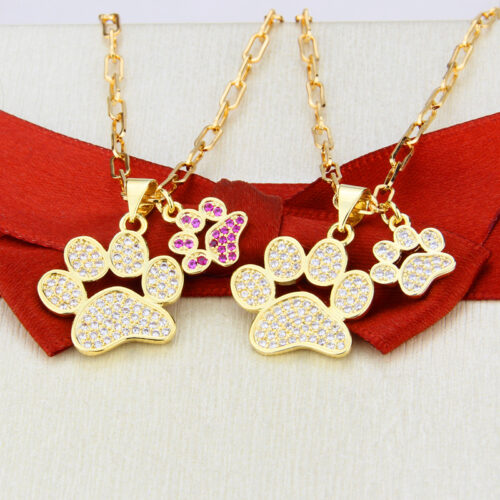Collier pattes Chat en Zirconium plaqué or