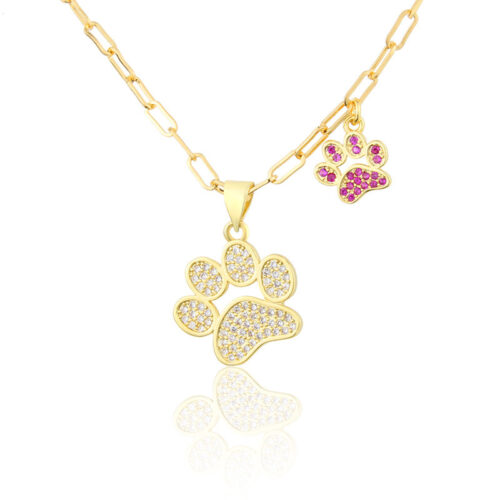 Collier pattes Chat en Zirconium plaqué or