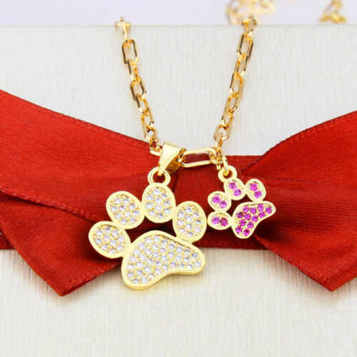 Collier pattes Chat en Zirconium plaqué or