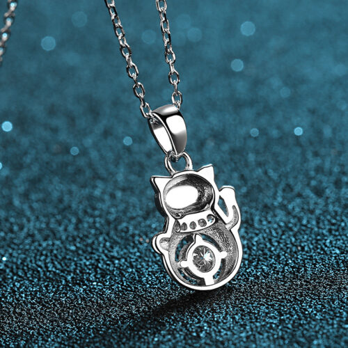 Collier Chat chanceux en Moissanite Argent S925