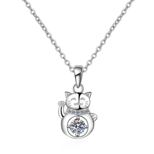 Collier Chat chanceux en Moissanite Argent S925