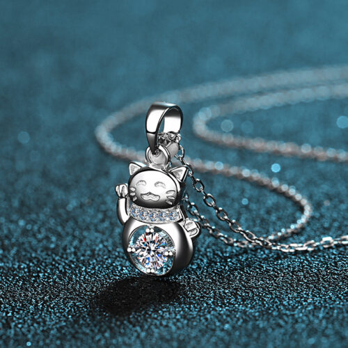 Collier Chat chanceux en Moissanite Argent S925