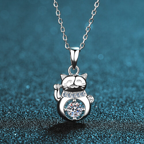 Collier Chat chanceux en Moissanite Argent S925