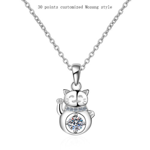 Collier Chat chanceux en Moissanite Argent S925