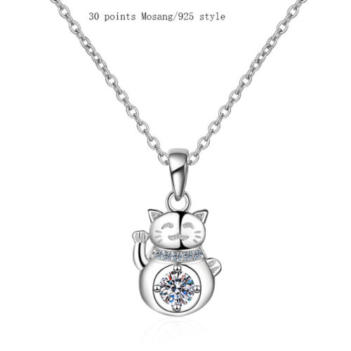 Collier Chat chanceux en Moissanite Argent S925
