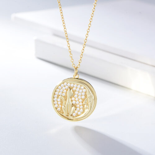 Collier pendentif chat en zircon micro-incrusté