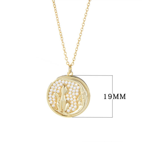 Collier pendentif chat en zircon micro-incrusté