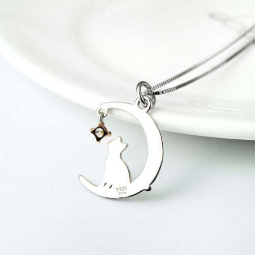 Collier Chat Lune Argent