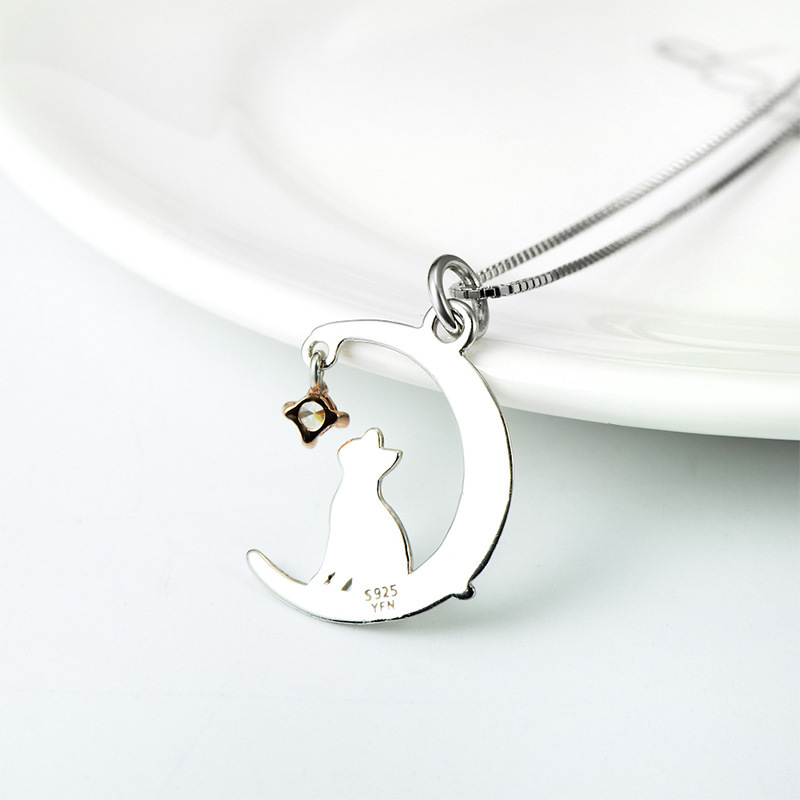 Collier Chat Lune Argent
