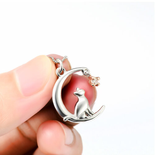 Collier Chat Lune Argent