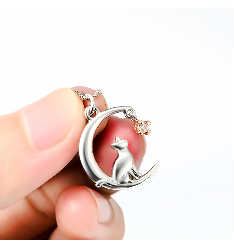 Collier Chat Lune Argent