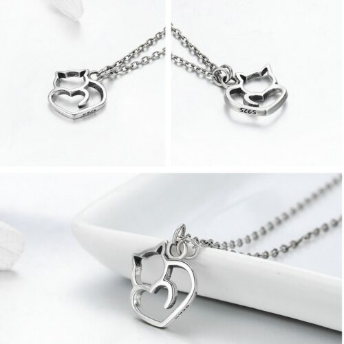 Collier Cœur Chat Argent S925
