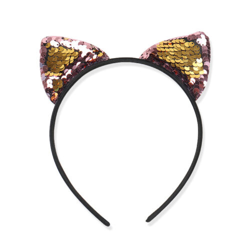 Serre-tête à oreilles de chat en tissu à paillettes