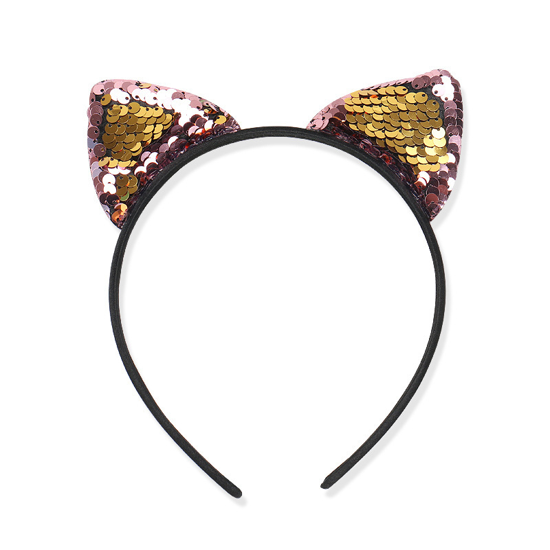 Serre-tête à oreilles de chat en tissu à paillettes