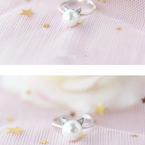 Bague perle chat en argent sterling 925