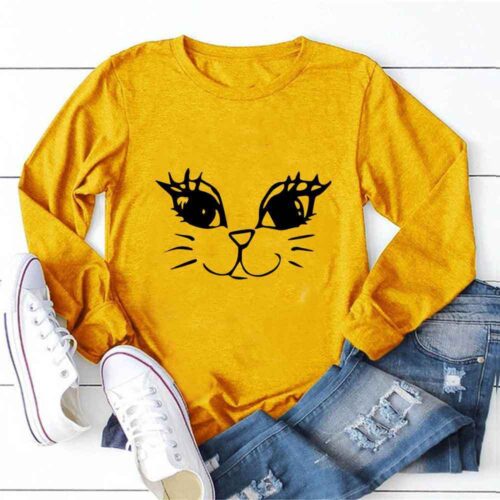 T-SHIRT POUR FEMMES MOTIF DE VISAGE SOURIANT DE CHAT