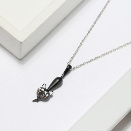 COLLIERS CHAT NOIR ARGENT S925