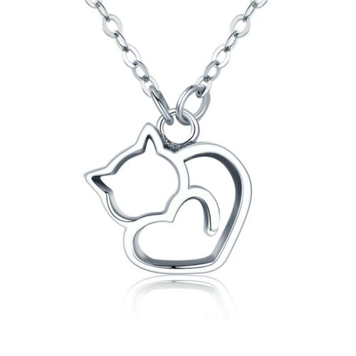 Collier Cœur Chat Argent S925