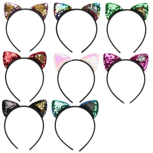 Serre-tête à oreilles de chat en tissu à paillettes