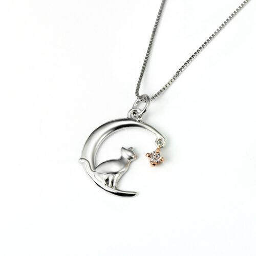 Collier Chat Lune Argent