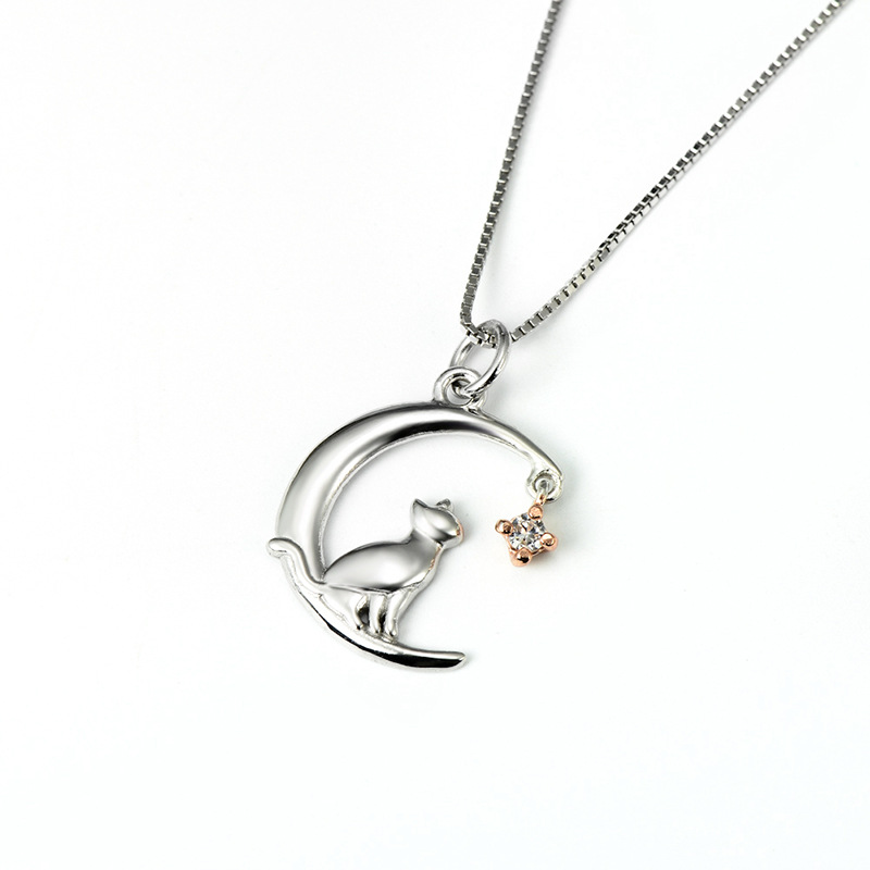 Collier Chat Lune Argent