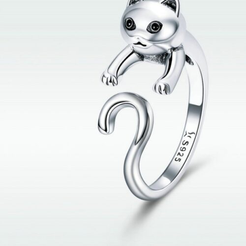 Belle bague de doigt chat mignon et coquin en argent