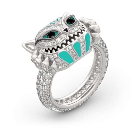 Goutte de diamant Bague crâne de chat à l’huile