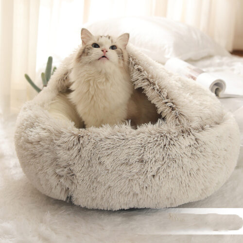 LIT CHAT EN PELUCHE ROND 2 EN 1 b