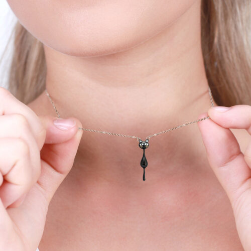 COLLIERS CHAT NOIR ARGENT S925