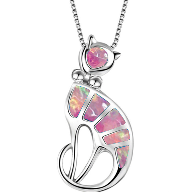 Collier Chat Argent & Epoxy