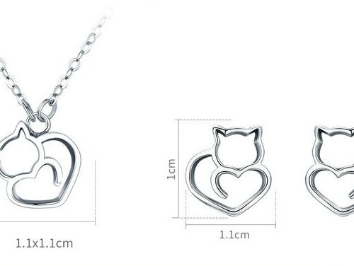 Collier Cœur Chat Argent S925