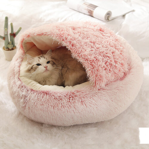 LIT CHAT EN PELUCHE ROND 2 EN 1