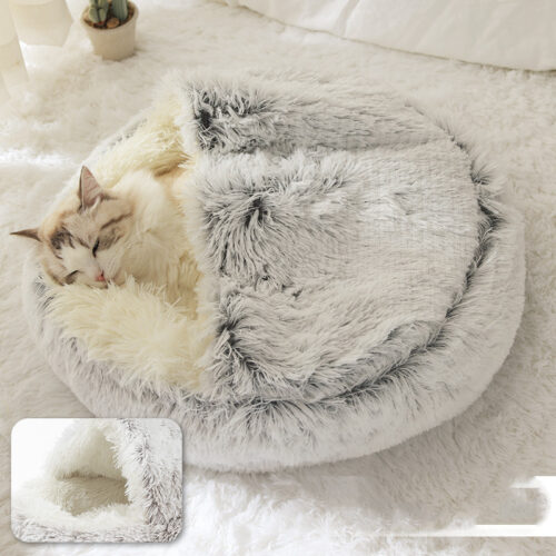 LIT CHAT EN PELUCHE ROND 2 EN 1