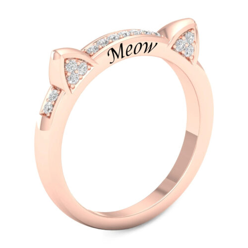 Bague en or rose avec oreille de chat en diamant