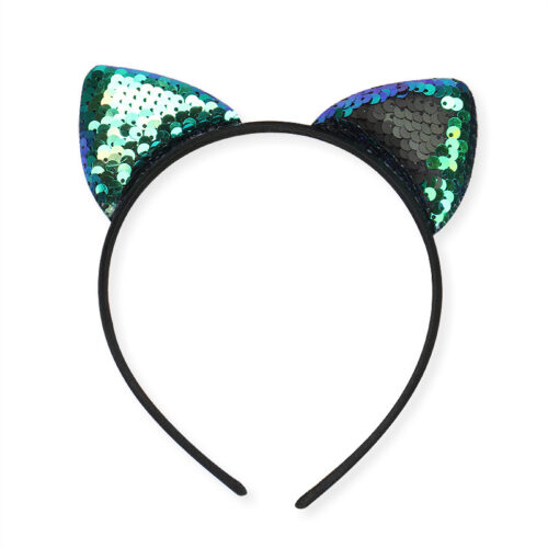 Serre-tête à oreilles de chat en tissu à paillettes