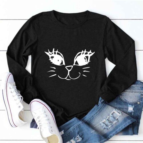 T-SHIRT POUR FEMMES MOTIF DE VISAGE SOURIANT DE CHAT